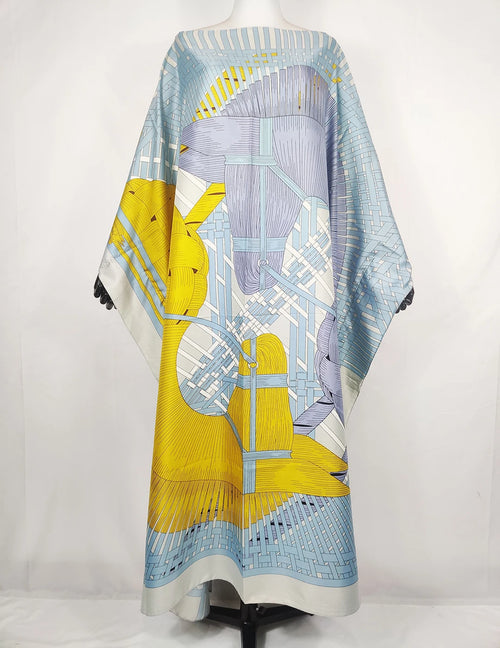 African Dresses For Women Oversize Traditional Muslim Twill Silk Abaya Kaftan Dress Bohemian Summer Printed Beach BouBou Clothes