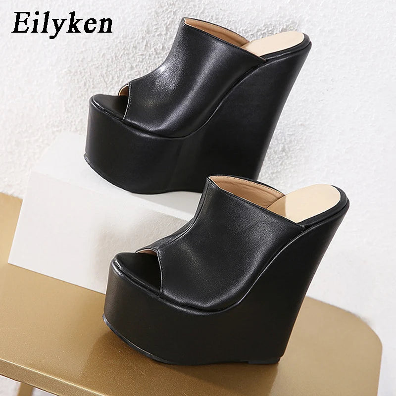 Eilyken 2025 New Fashion Peep Toe Platform Wedge Woman Slippers Summer Shoes Designer Super High Heels Sandals Size 35-42
