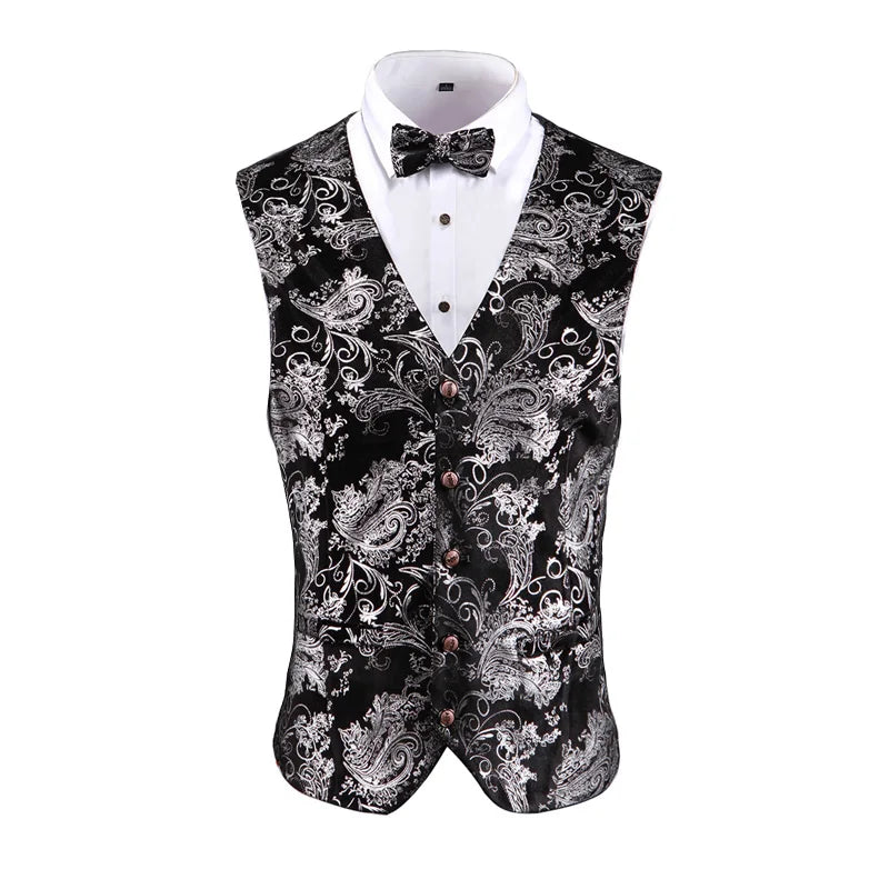 Gold Steampunk Sleeveless Vest Coat Men's, Single Breasted V Neck Waistcoat,Gold Silver Red Business Wedding Party Man Vests 5xl