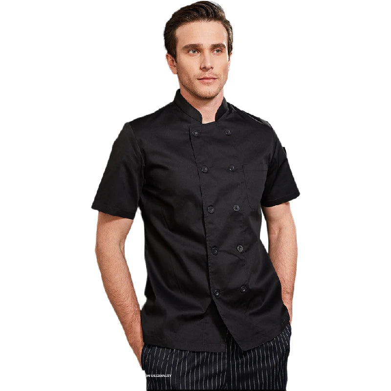 Summer chef costume men's kitchen jacket white shirt catering Uniform Barber Shop Workwear bakery Overalls