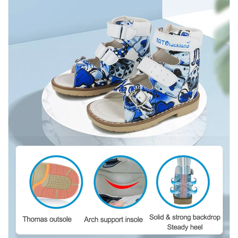 Ortoluckland Children Sandals Summer Orthopedic Buckle Strap Shoes Boys Printed Arch Support Flatfoot Footwear Size20 To32