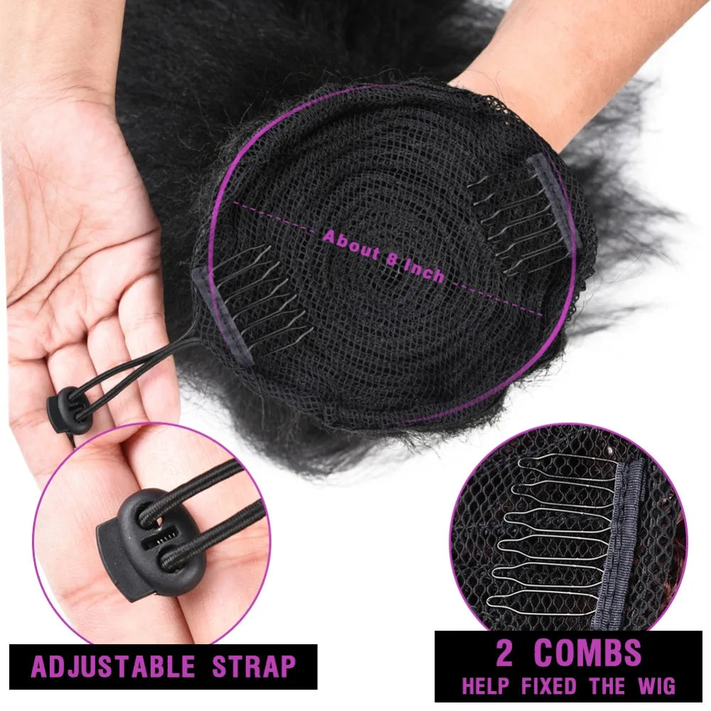 Lydia Tail Dancing Loose Curly Synthetic 20" Kinky Straight Hairpieces Two Plastic Comb Drawstring Ponytail Hair Extension Black