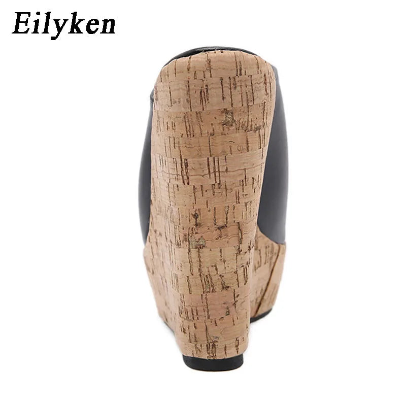 Eilyken Fashion Peep Toe Platform Wedges Women Slippers High Quality PU Leather Sandals 2025 New Summer Solid Heels Ladies Shoes