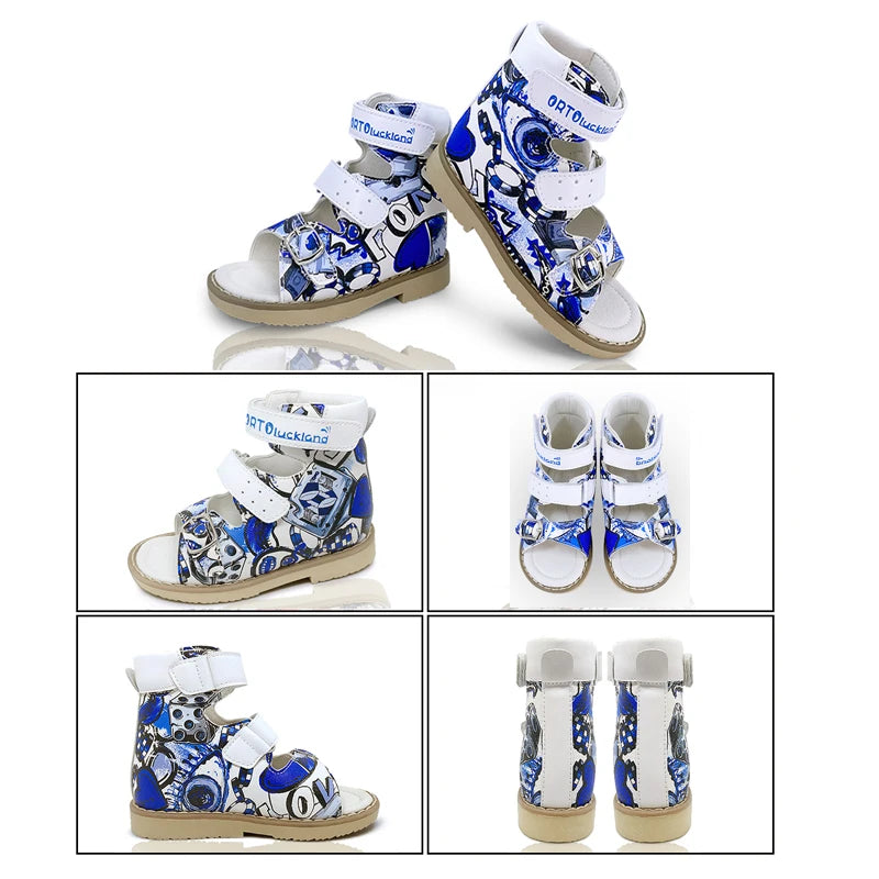 Ortoluckland Children Sandals Summer Orthopedic Buckle Strap Shoes Boys Printed Arch Support Flatfoot Footwear Size20 To32