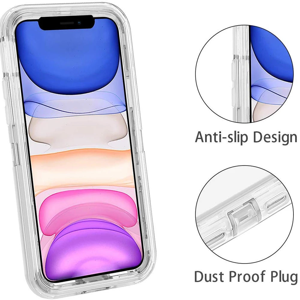 For iPhone 15 12 11 13 14 16Pro Max SE XR XS XSMAX X 6 7 8 Plus Clear Transparent Shockproof Armor Glossy Plain Case Phone Cover