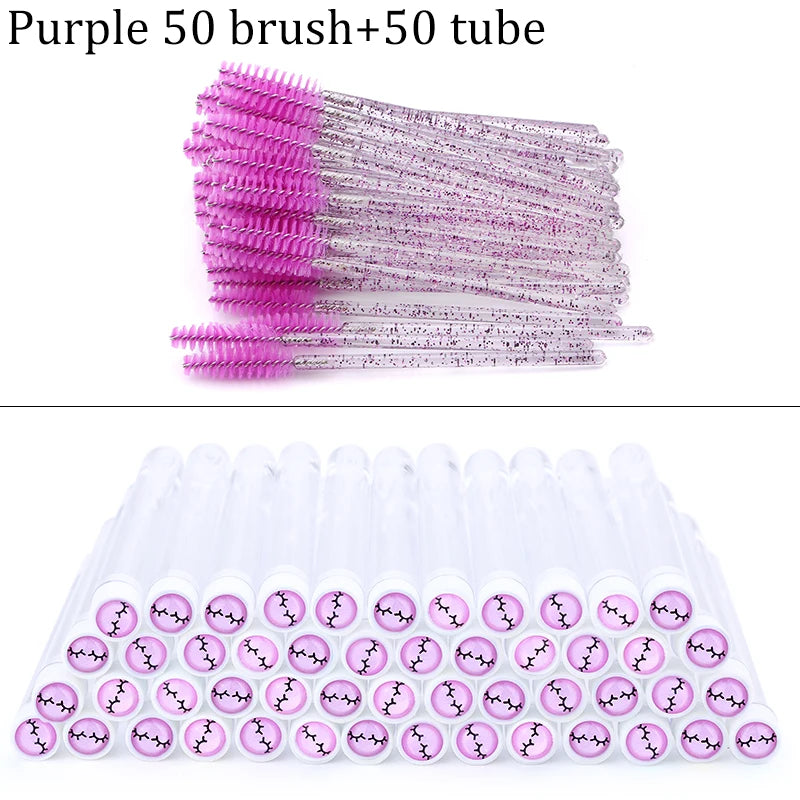 100PCS Disposable Eyelash Brushes Tubes With Lash Mascara Wands Sparkling Lash Spoolies Brush Container Dust-proof Makeup Tool