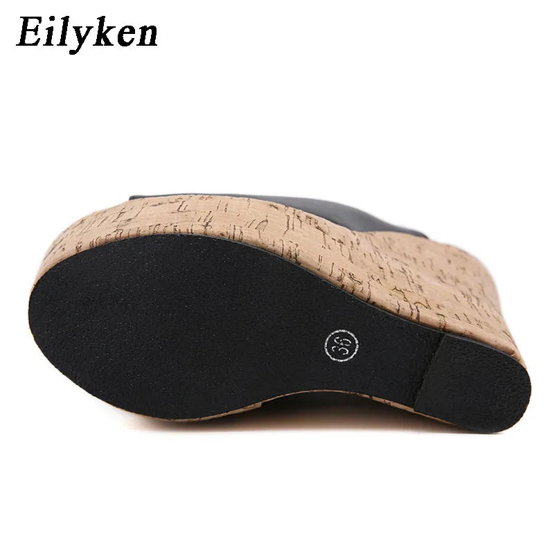 Eilyken Fashion Peep Toe Platform Wedges Women Slippers High Quality PU Leather Sandals 2025 New Summer Solid Heels Ladies Shoes