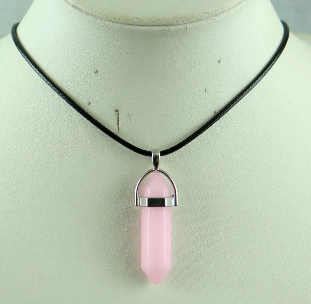 Natural stone Quartz crystal Turquoise tiger eye aventurine Hexagonal column pendulum Pendant for diy Jewelry making necklace