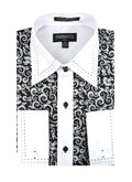 Ferrecci Men's Satine Hi-1006 Black & White Scroll Pattern Button Down Dress Shirt