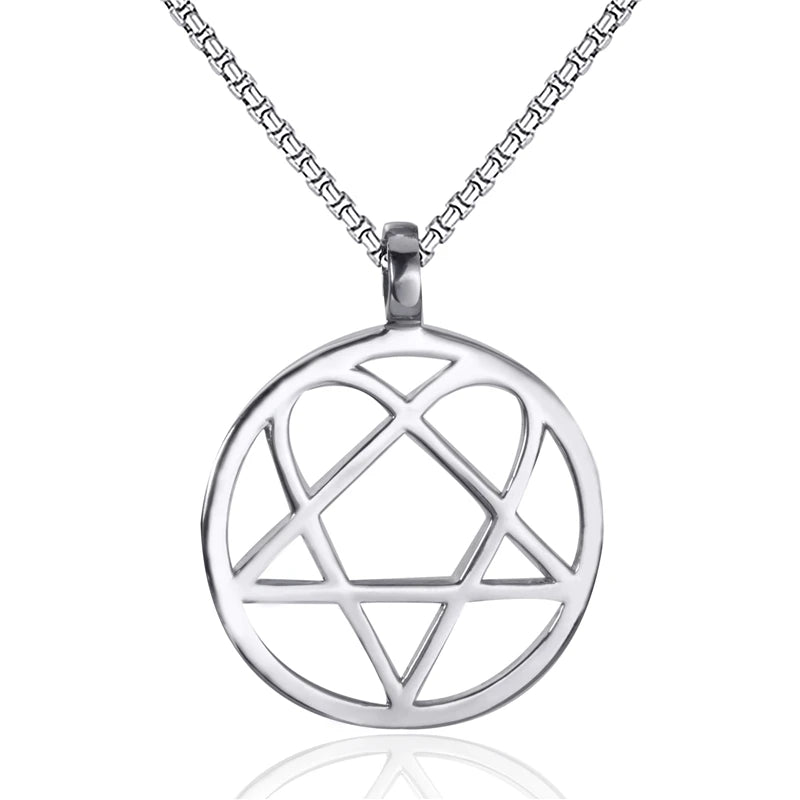 Heartagram Star Heart Him Mens Womens Stainless Steel Pendant Necklace Vintage jewelry