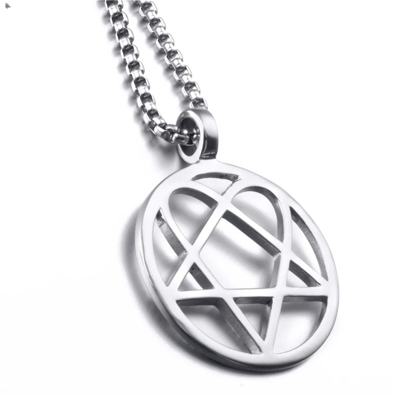 Heartagram Star Heart Him Mens Womens Stainless Steel Pendant Necklace Vintage jewelry