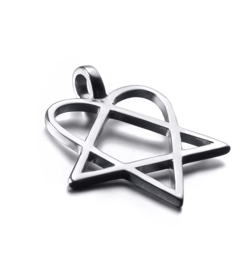 Heartagram Star Heart Him Mens Womens Stainless Steel Pendant Necklace Vintage jewelry
