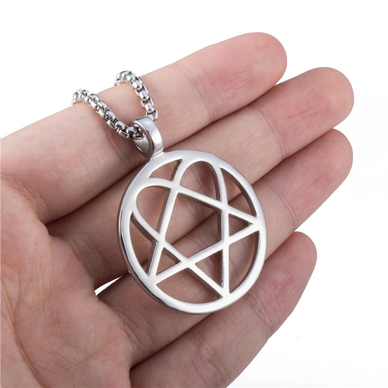 Heartagram Star Heart Him Mens Womens Stainless Steel Pendant Necklace Vintage jewelry