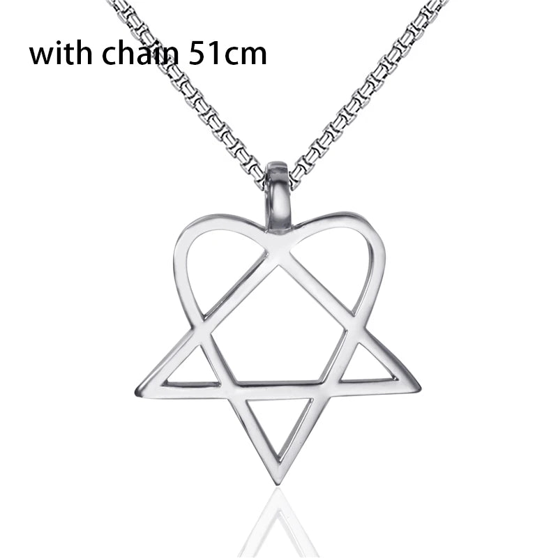 Heartagram Star Heart Him Mens Womens Stainless Steel Pendant Necklace Vintage jewelry