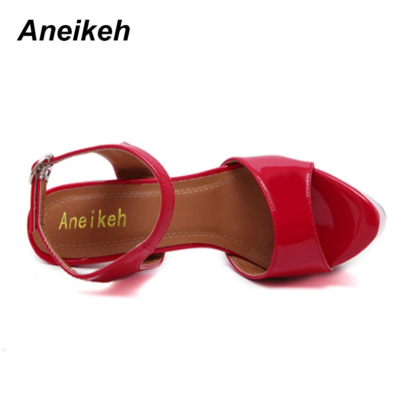 Aneikeh Big Shoe Size 41 42 43 44 45 46 High Heels Sandals Summer Sexy Open Toe Party Dress 16CM Platform Gladiator Women Pumps