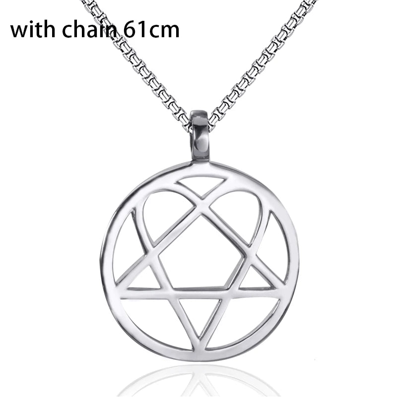 Heartagram Star Heart Him Mens Womens Stainless Steel Pendant Necklace Vintage jewelry