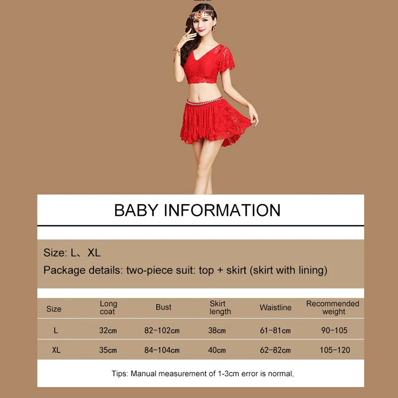 Belly Dance Costume Summer Lace Dress Sexy Party Costume Bellydance Costume Set V Neck Flare Sleeve with Skirt