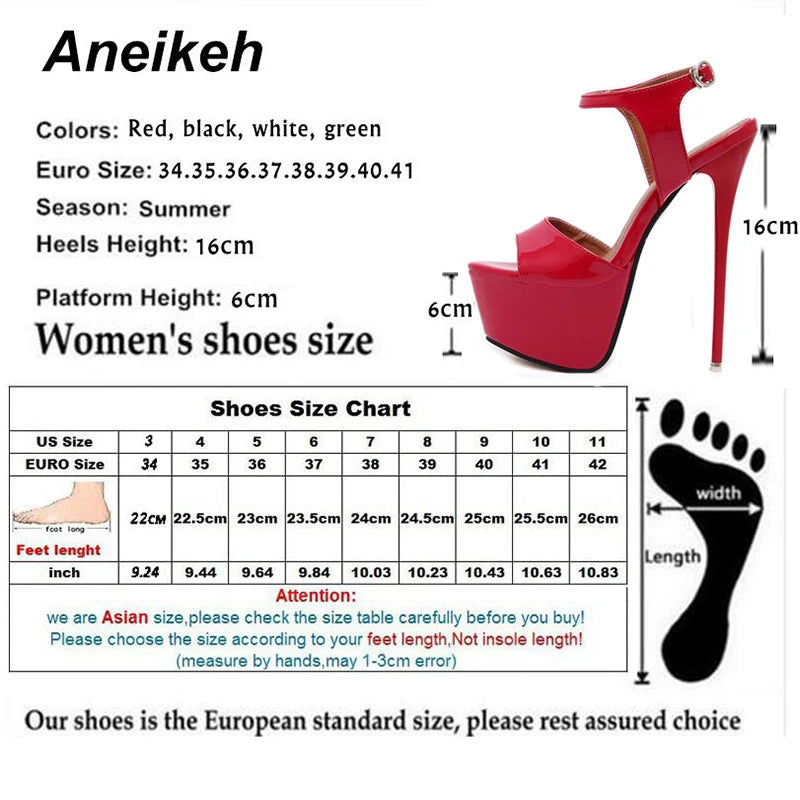 Aneikeh Big Shoe Size 41 42 43 44 45 46 High Heels Sandals Summer Sexy Open Toe Party Dress 16CM Platform Gladiator Women Pumps
