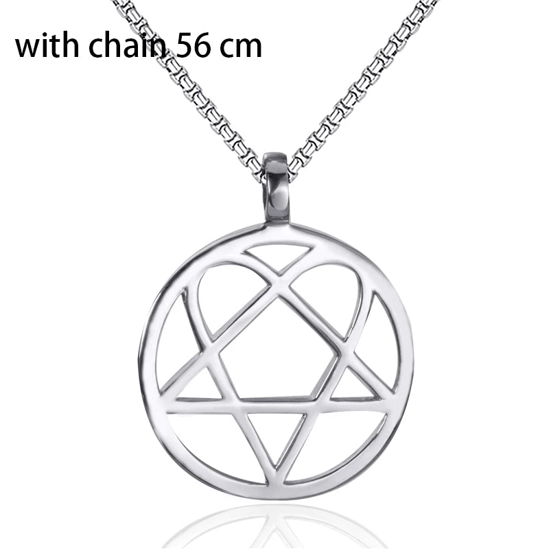 Heartagram Star Heart Him Mens Womens Stainless Steel Pendant Necklace Vintage jewelry