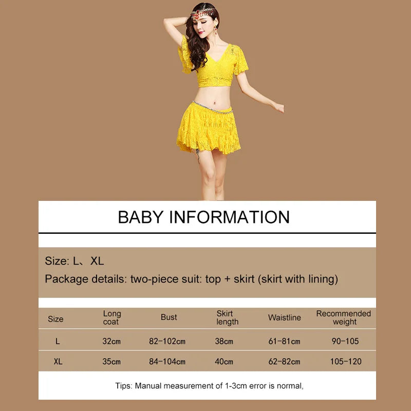Belly Dance Costume Summer Lace Dress Sexy Party Costume Bellydance Costume Set V Neck Flare Sleeve with Skirt