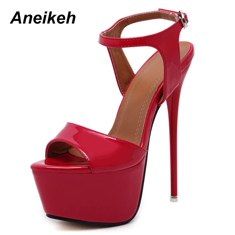 Aneikeh Big Shoe Size 41 42 43 44 45 46 High Heels Sandals Summer Sexy Open Toe Party Dress 16CM Platform Gladiator Women Pumps