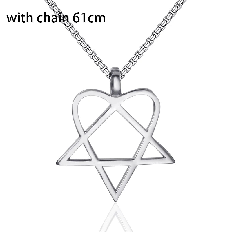 Heartagram Star Heart Him Mens Womens Stainless Steel Pendant Necklace Vintage jewelry