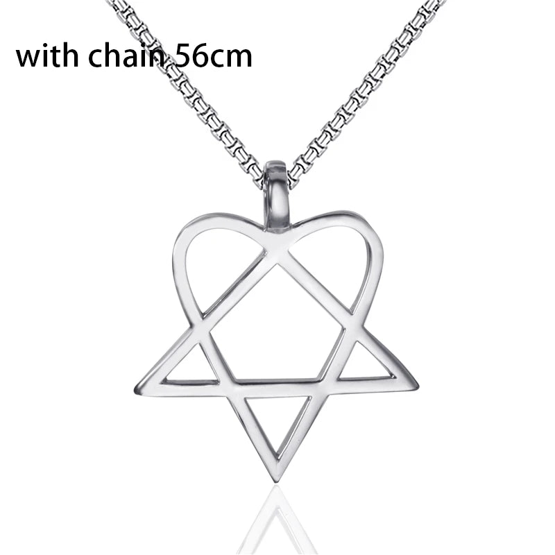 Heartagram Star Heart Him Mens Womens Stainless Steel Pendant Necklace Vintage jewelry