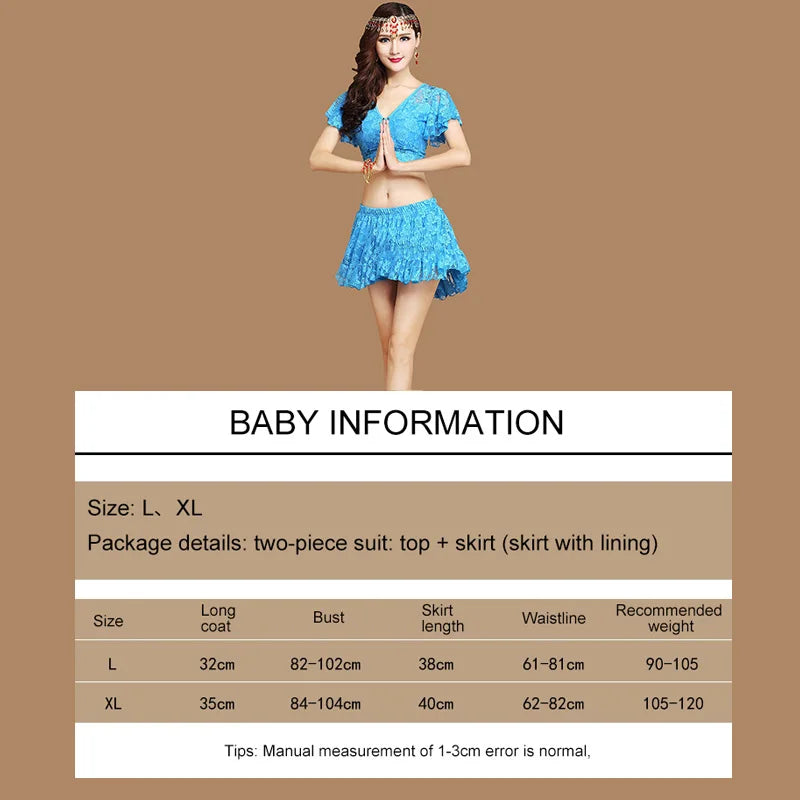 Belly Dance Costume Summer Lace Dress Sexy Party Costume Bellydance Costume Set V Neck Flare Sleeve with Skirt