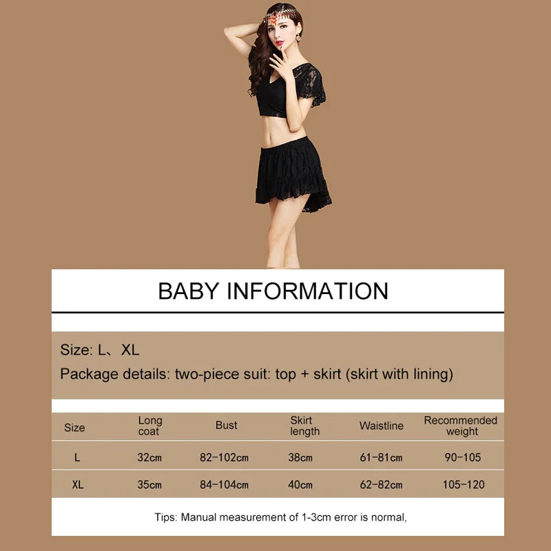 Belly Dance Costume Summer Lace Dress Sexy Party Costume Bellydance Costume Set V Neck Flare Sleeve with Skirt