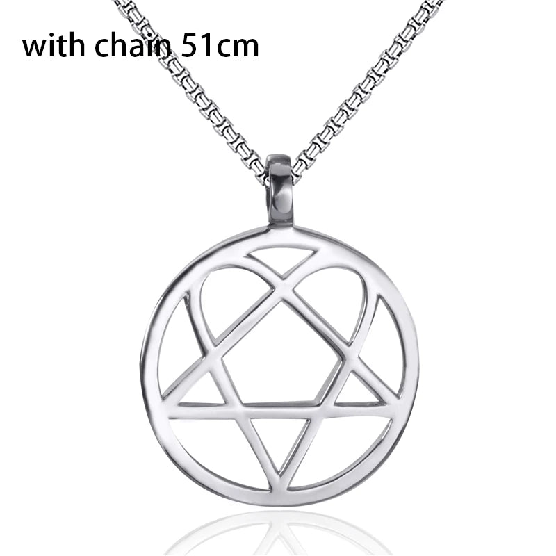 Heartagram Star Heart Him Mens Womens Stainless Steel Pendant Necklace Vintage jewelry
