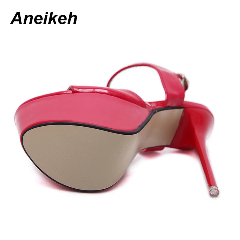 Aneikeh Big Shoe Size 41 42 43 44 45 46 High Heels Sandals Summer Sexy Open Toe Party Dress 16CM Platform Gladiator Women Pumps