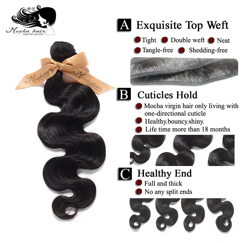 MOCHA Hair10A  Brazilian Virgin Hair Body Wave 3 Bundles16"-26"100% Unprocessed Human Hair Extension Natural Color Free Shipping