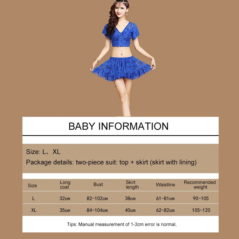 Belly Dance Costume Summer Lace Dress Sexy Party Costume Bellydance Costume Set V Neck Flare Sleeve with Skirt