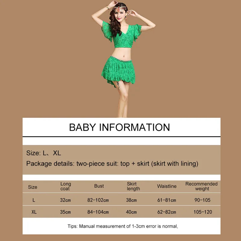 Belly Dance Costume Summer Lace Dress Sexy Party Costume Bellydance Costume Set V Neck Flare Sleeve with Skirt