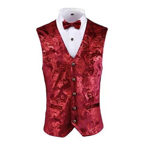 Gold Steampunk Sleeveless Vest Coat Men's, Single Breasted V Neck Waistcoat,Gold Silver Red Business Wedding Party Man Vests 5xl