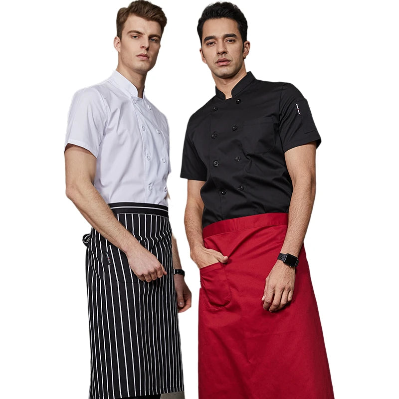 Summer chef costume men's kitchen jacket white shirt catering Uniform Barber Shop Workwear bakery Overalls