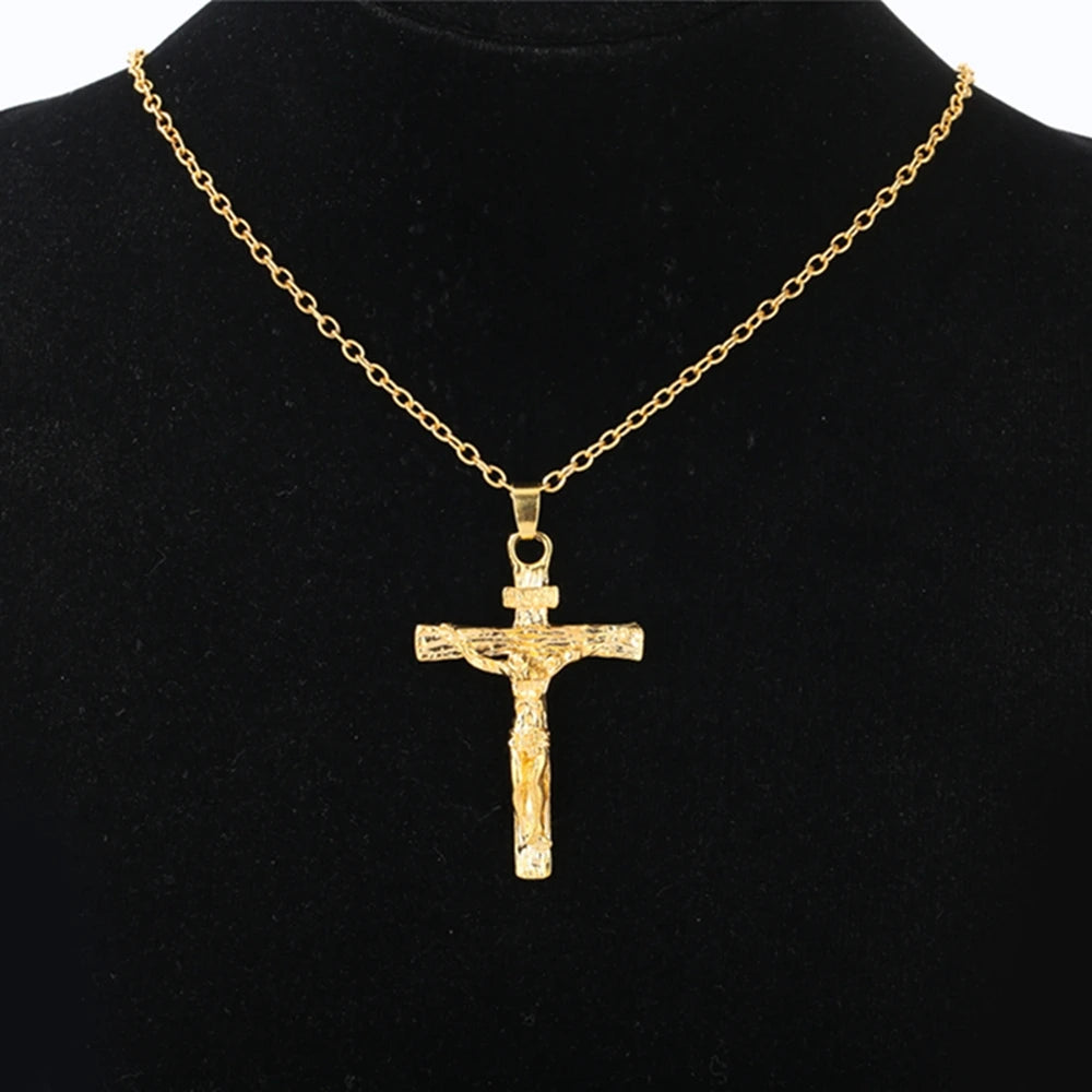 French Rocker Johnny Hallyday Guitar Cross Pendant Necklace Stainless Steel Floating Locket Christian Crucifix Men Jewelry Gift