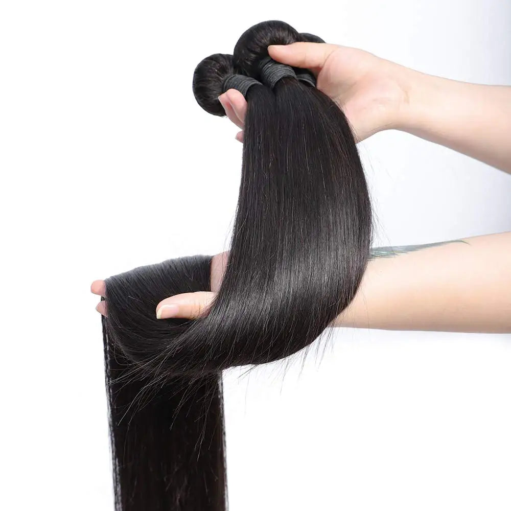 MISSANNA 32 34 36 38 40 Inch Straight Bundle Bone Straight Human Hair Brazilian Soft Weave Bundles Thick Natural Hair Extensions