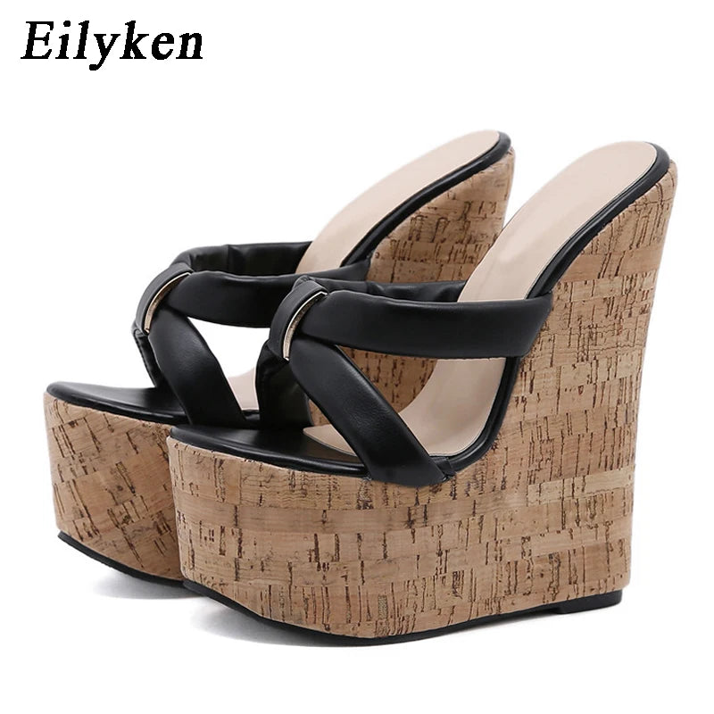 Eilyken Super High Heels Women Wedge Slippers Fashion Gladiator Roman Open Toe Platform Sandals Summer Female Party Shoes