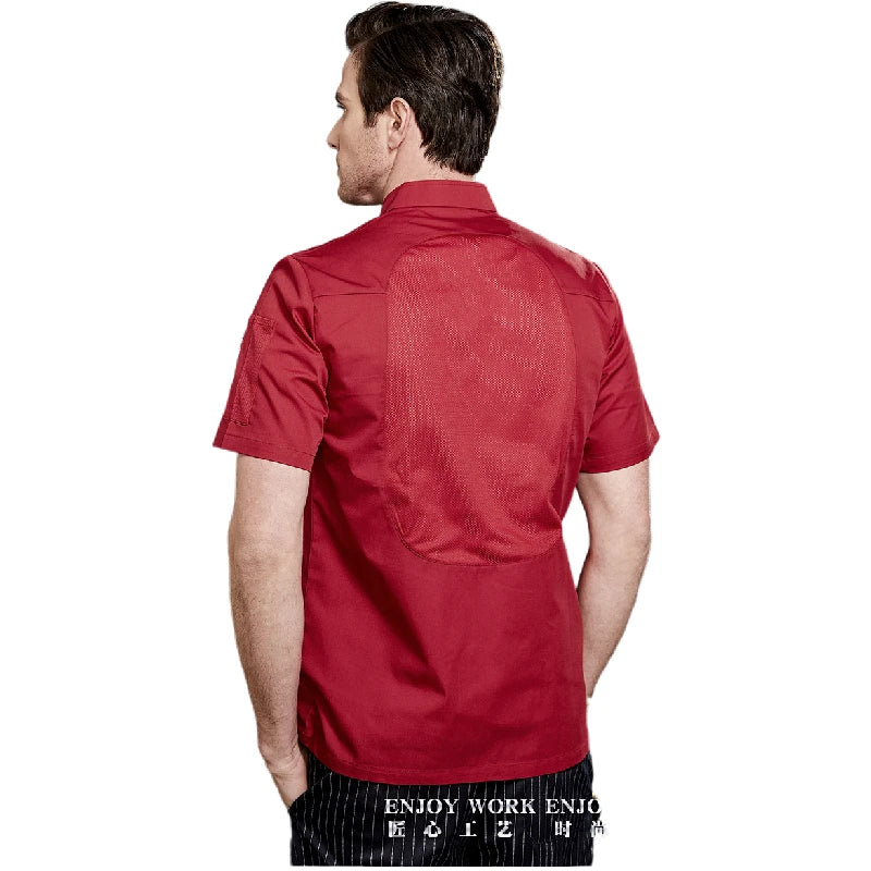 Summer chef costume men's kitchen jacket white shirt catering Uniform Barber Shop Workwear bakery Overalls
