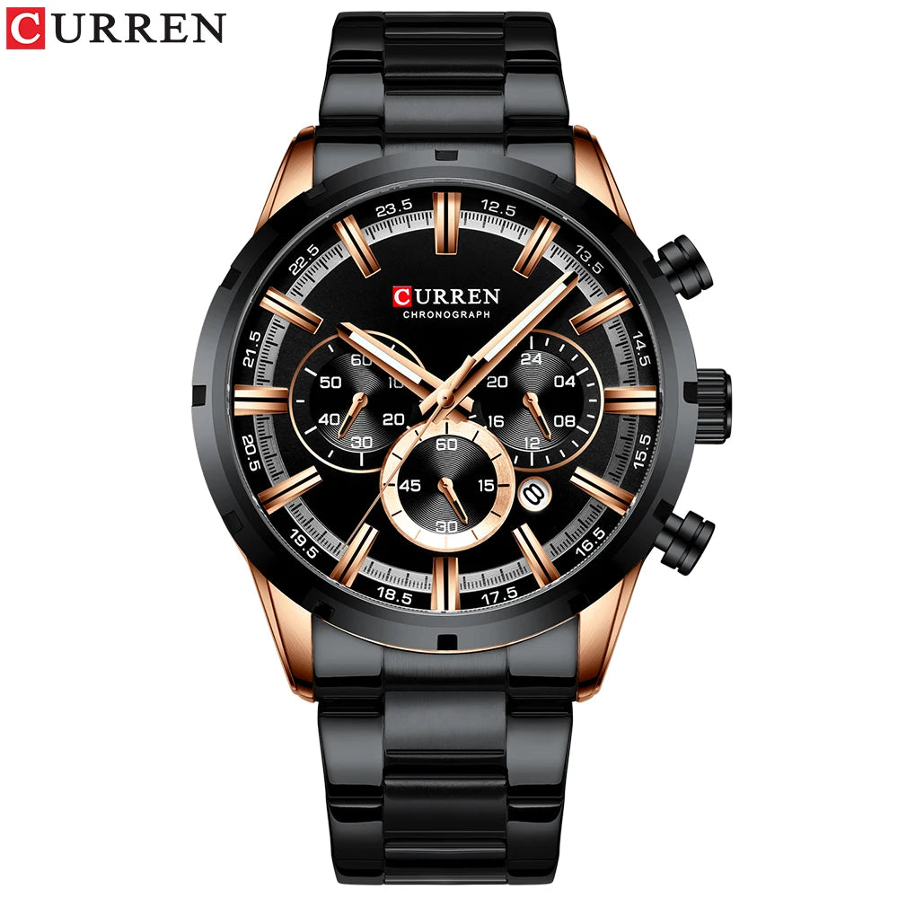CURREN Luxury Fashion Quartz Watches Classic Silver and black Clock Male Watch Men's Wristwatch with Calendar Chronograph