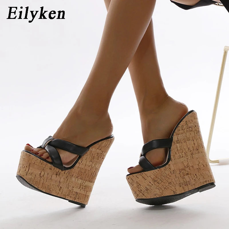 Eilyken Super High Heels Women Wedge Slippers Fashion Gladiator Roman Open Toe Platform Sandals Summer Female Party Shoes