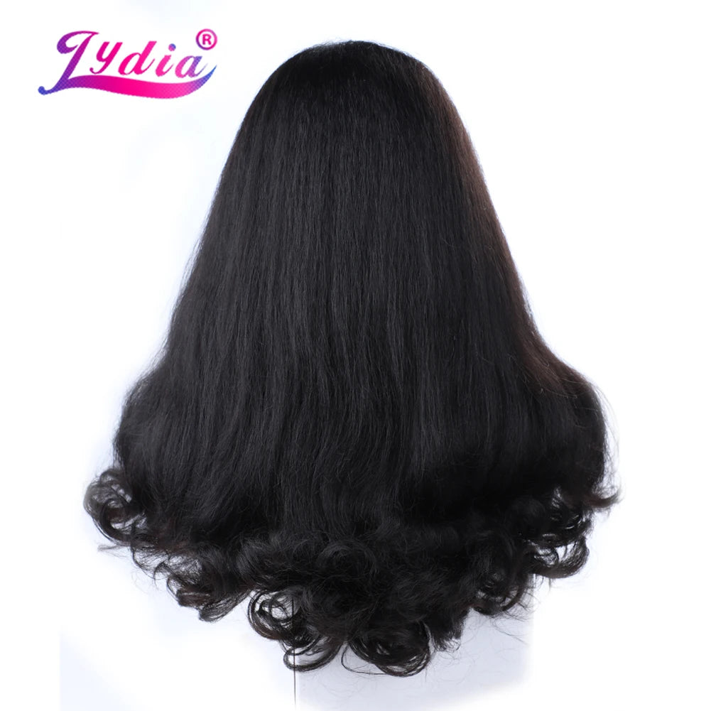 Lydia Long Tail Warping Kinky Straight Synthetic Lace-Headline Wigs Black Daily&Party Wig 20 Inch Heat Resistant