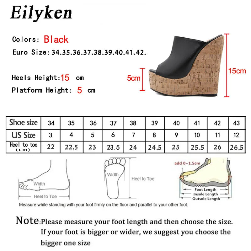 Eilyken Fashion Peep Toe Platform Wedges Women Slippers High Quality PU Leather Sandals 2025 New Summer Solid Heels Ladies Shoes