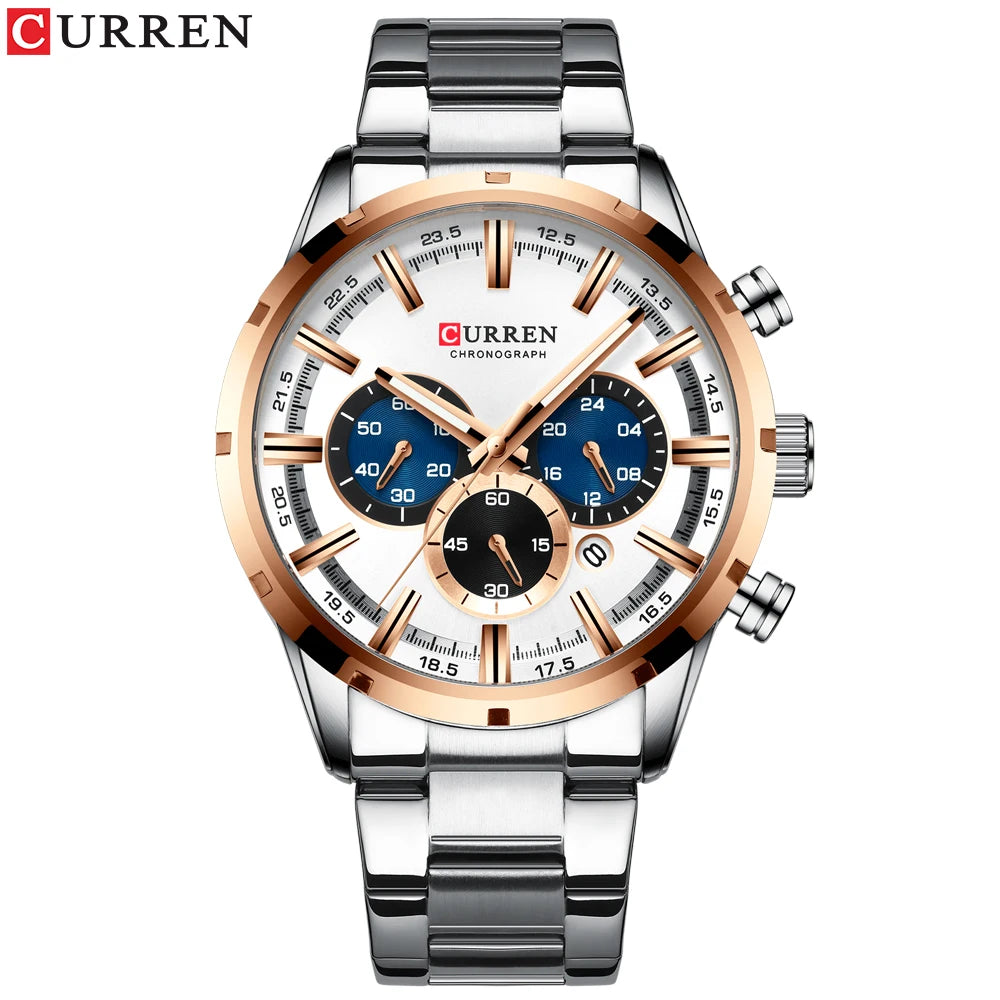 CURREN Luxury Fashion Quartz Watches Classic Silver and black Clock Male Watch Men's Wristwatch with Calendar Chronograph