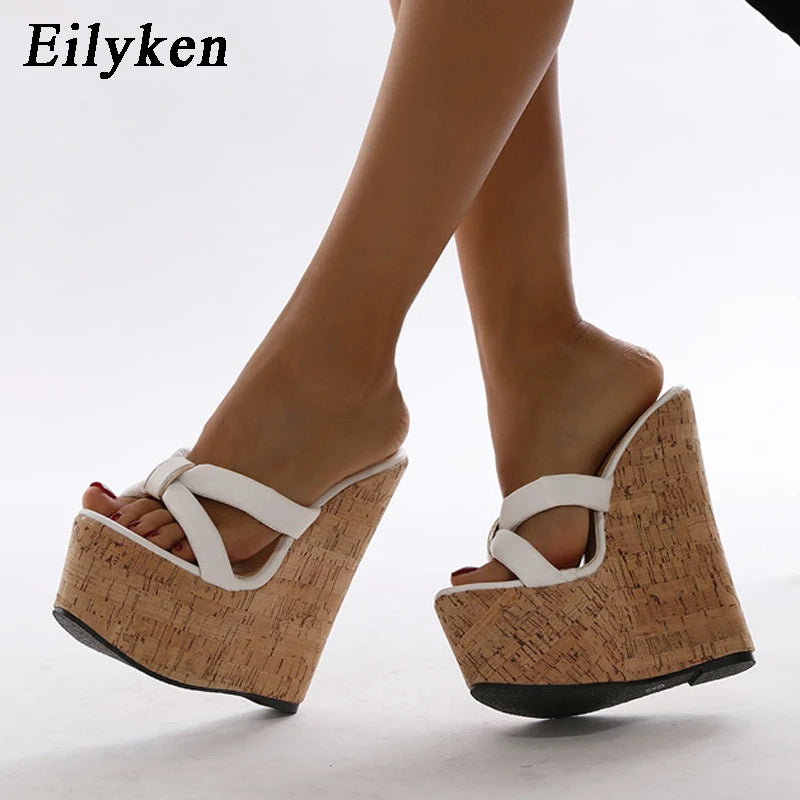 Eilyken Super High Heels Women Wedge Slippers Fashion Gladiator Roman Open Toe Platform Sandals Summer Female Party Shoes