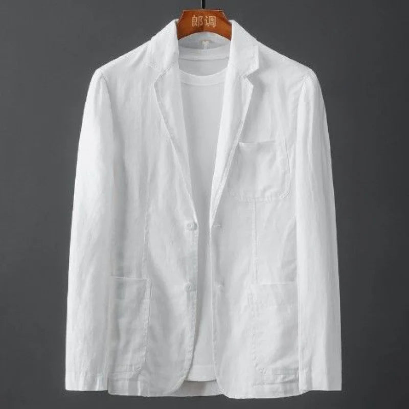White Cotton Linen Suit Coat Men's Spring Summer Pure Color Slim Casual Business Thin Mens Blazer Jacket Comfortable Breathable