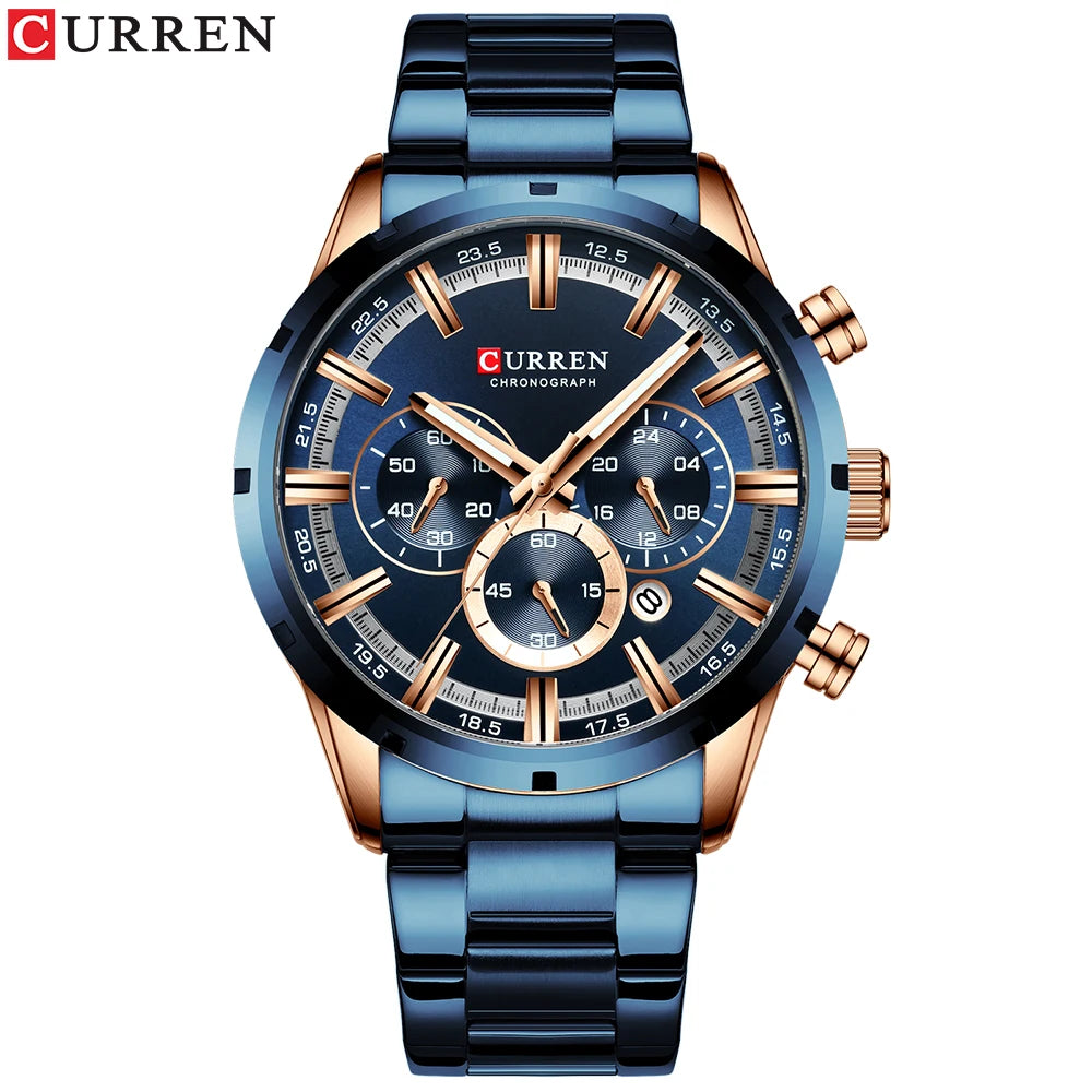 CURREN Luxury Fashion Quartz Watches Classic Silver and black Clock Male Watch Men's Wristwatch with Calendar Chronograph