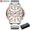 Men New CURREN Casual Sport Chronograph Men's Watch Stainless Steel Band Wristwatch Big Dial Quartz Clock with Luminous Pointers