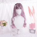 Korean Qi Liuhai Long Curly Hair Pink Wig